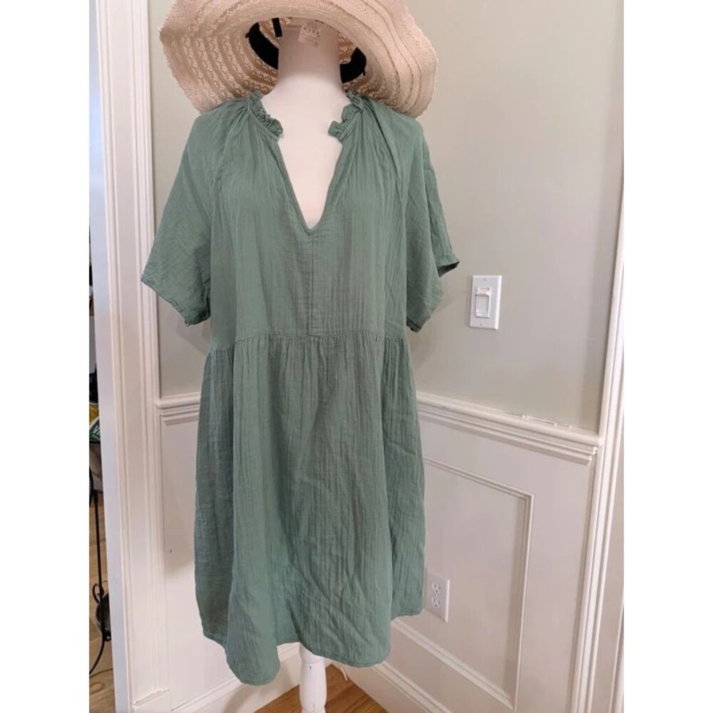 Old Navy Martini Olive Gauze Ruffle Neck Dress Size XL